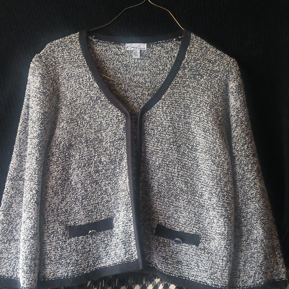 Kim Rogers Black and White Textured Open Cardigan - Picture 2 of 4